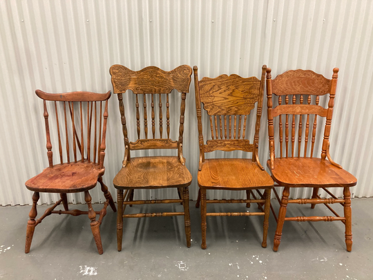 Vintage Wood Rustic Dining Chairs Set 4 Unpainted Mis Match