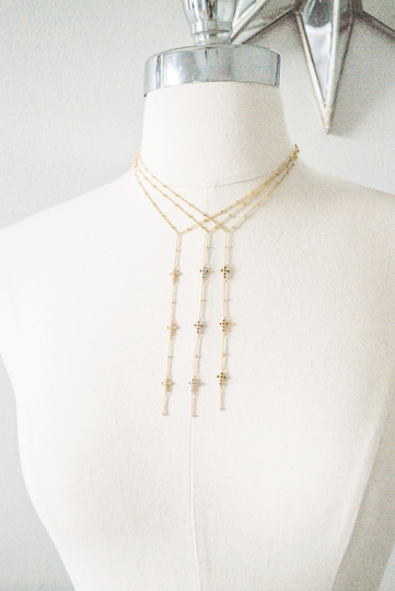 Cross Necklace, Lariat Necklace, Beaded Necklace, Gold Necklace, Y Necklace, Layered Necklace, Dainty Gold Necklace, Gift For Her