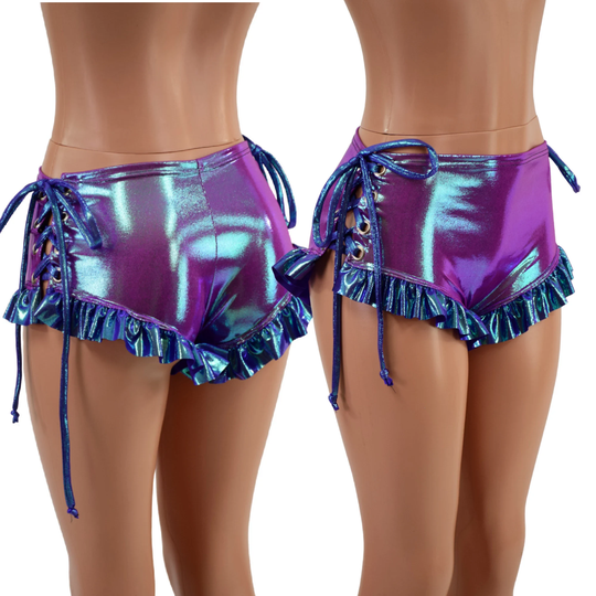 Plumeria Siren Shorts With Moonstone Ruffled Legs & Laceups At Both Hips. Ties in 157608