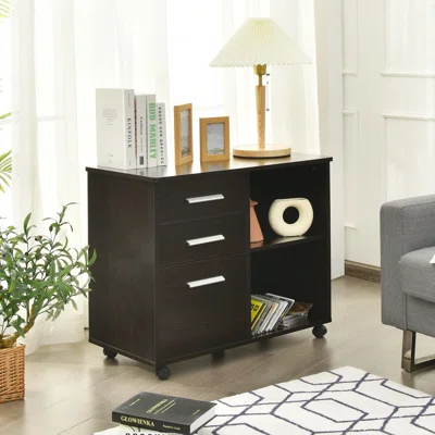 32" W Wood 3-Drawer Mobile Lateral Filing Cabinet Printer Stand
