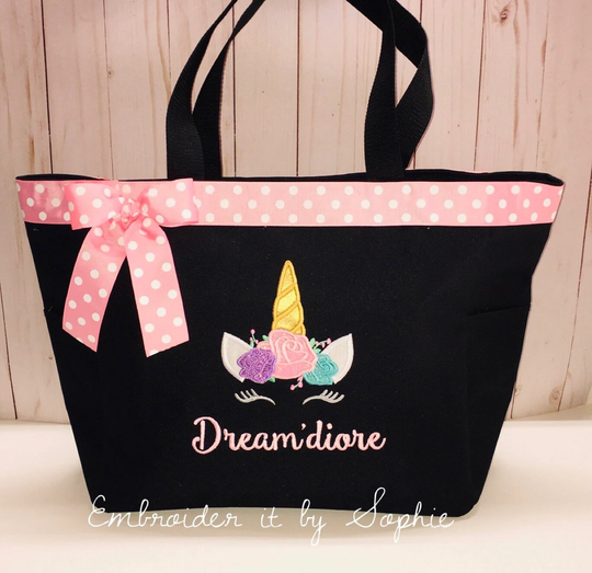 Personalized Unicorn Tote Bag/Birthday Gift/Baby Shower Gift/Essential Diaper Bag/Magical Horse/Book Bag/Art Bag