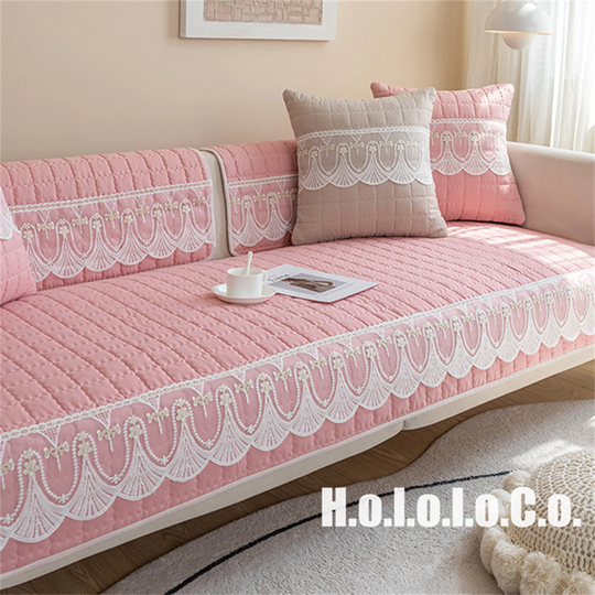 Modern Lace Sofa Cover, Embroidery Slipcover, Minimalist Non-Slip Washable Cushion, Four-Seasons Cover, Couch Cover, Pet Furniture Protector