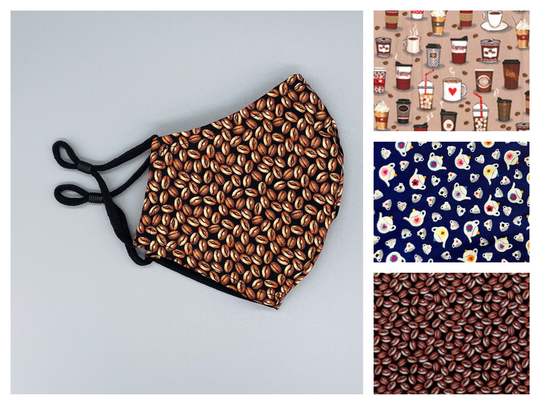 Coffee Drink, Bean, Tea Pots Face Mask - Adult, Child, Kid, School, Adjustable, Nose Wire, Cotton, Washable, Handmade, Reusable
