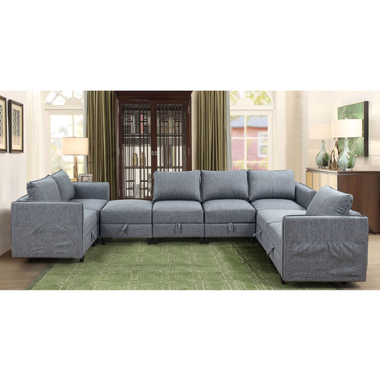 L - Shaped Modular Sectional Sofa Set, Microsuede Fabric Convertible Couch with Reversible Chaise Storage Seat and Ottomans