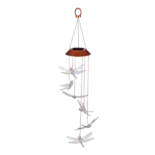 26 in. Iridescent Dragonfly Color-Changing Solar Mobile