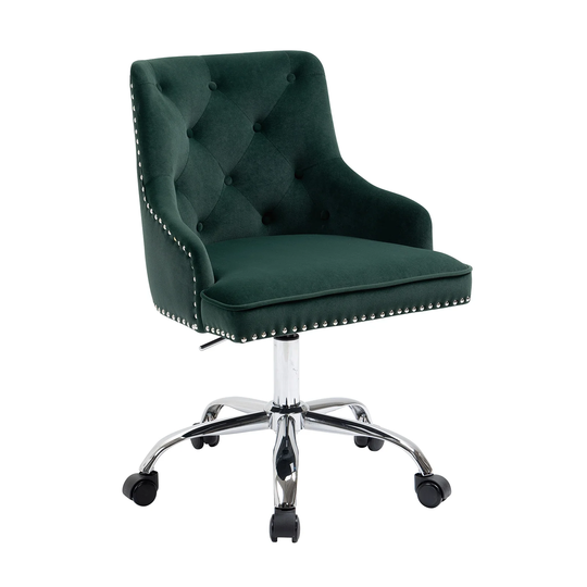 Blue/Green Velvet Office Chair, Adjustable Armchair Cute Desk Chair