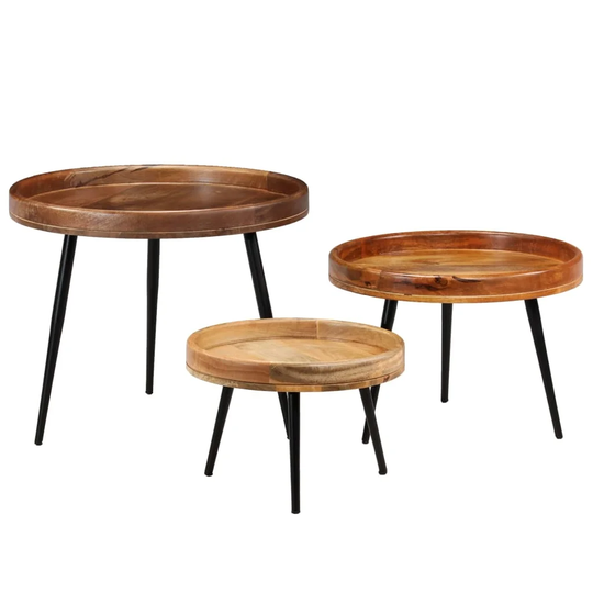 vidaXL Table Set 3 Pieces Solid Mango Wood and Steel