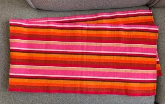 Vintage Woven Table Runner, Pink & Orange, Boho Style