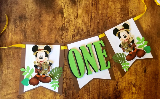 Mickey Safari High Chair Sign Banner - Cake Smash Mickey - 1st First Birthday Party