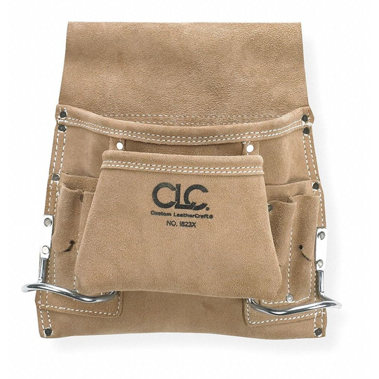 Tool Pouch: 8 Pockets, Belt/Hammer/Nail Sets/Pencils/Pliers, Belt Slot, For 2 3/4 in Max Belt Wd - 1 Each