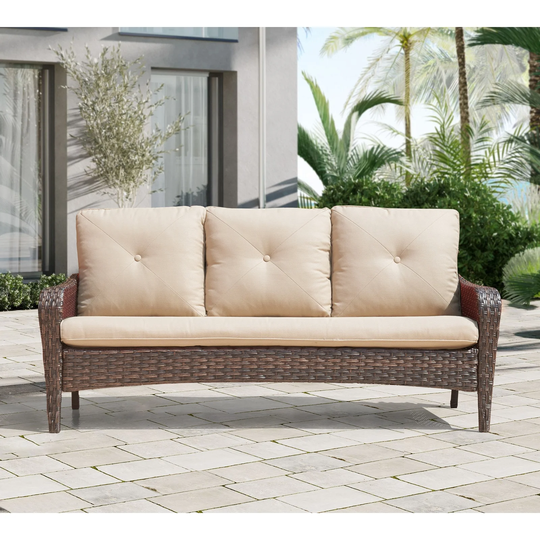 3-Seat Patio Sofa Outdoor Wicker Couch with Cushions