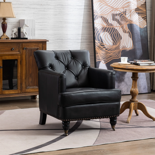PU Leather Upholstered Tufted Back Single Sofa in Black - 23" x 21" x 33"