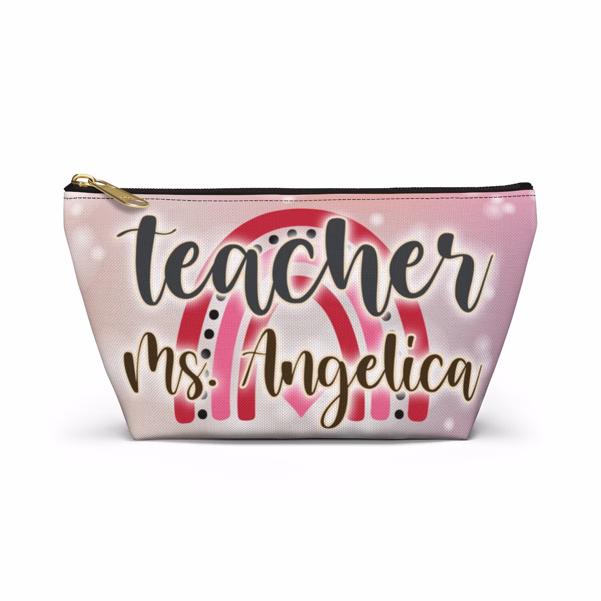 Personalized Teacher's Name Pouch, Custom Rainbow Pencil Case Thank You Gift For Teacher End Of Year School Cute