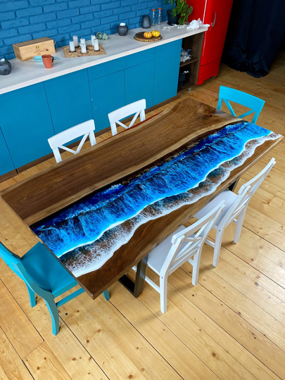 Dine Table, Room Ocean Wave Dining Live Edge Rustic Wood Table