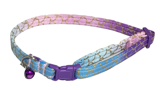 Blue, Pink & Purple Mermaid Cat Collar With Breakaway Buckle & Bell/Matching Flower, Bow Tie Leash Options /Buckle Color Option