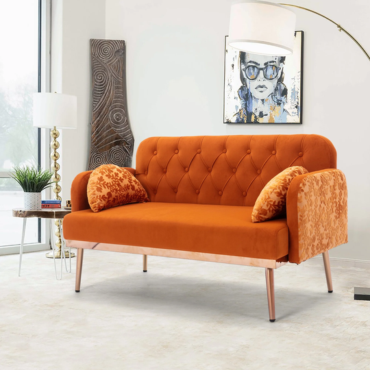 55.12"Loveseat Sofa Comfort Velvet Upholstered Living Room Plant Print Arm Accent Sofa