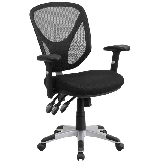 43.75" Black Mid-Back Mesh Ergonomic Armed Office Chair