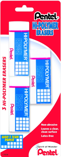 Pentel High Hi Polymer Erasers 3 Blocks Non Abrasive Pencil Eraser For Drafting Drawing Sketching Calligraphy Square Block 17838