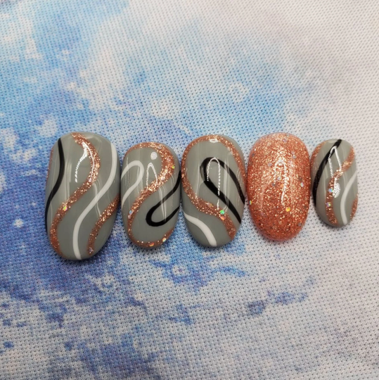 Gray & Copper Swirl Nails