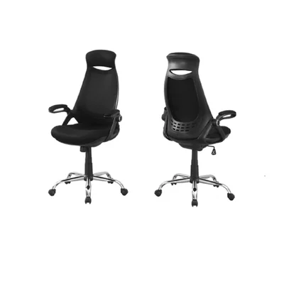 Office Chair With Solid Chrome Metal Base And Upholstered In A Black Mesh Fabric