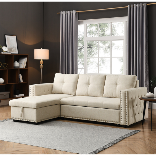 Sectional Sofa with Pulled out Bed, 2 Seats Sofa and Reversible Chaise