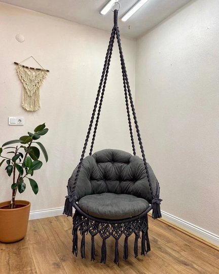 Black Macrame Swing, Hanging Chair, Cotton Macrame Hammock Swing Chair