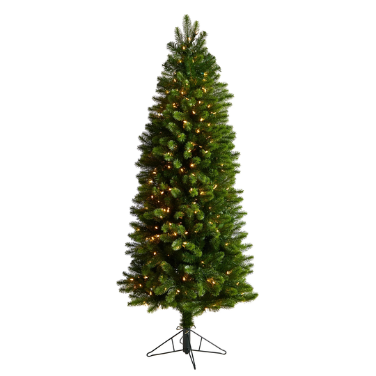 6' Slim Virginia Spruce Artificial Christmas Tree with 300 Warm White (Multifunction) LED Lights