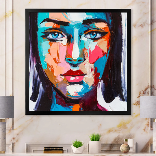 Designart 'Colorful Fantasy Portrait Of A Young Woman IV' Glam Framed Art Print