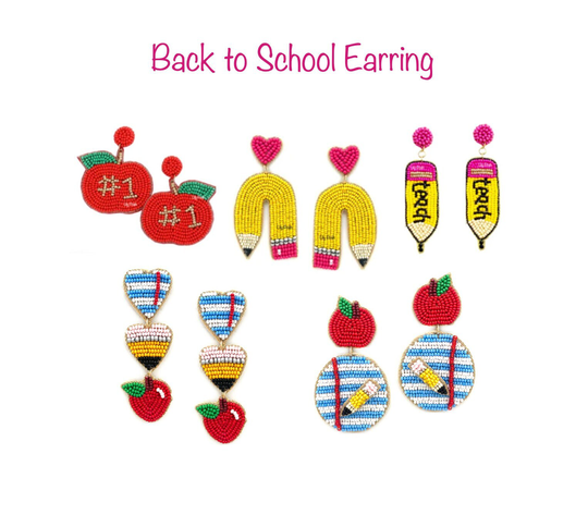 Pencil Earring, Apple Seed Bead Eraser Notebook Red Apple, Back To School, Gift For Teacher