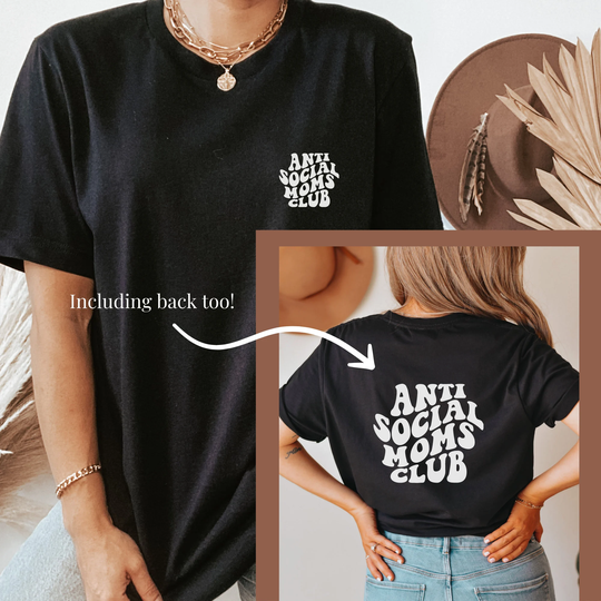 Comfort Colors Anti Social Moms Club Unisex Tshirt, Retro Mom Shirt, Back Print Shirt Mother's Gift Idea, Graphic Tee For Mom-Cute Shirt