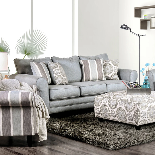 Furniture of America Nia Farmhouse Grey Stain Resistant Sofa