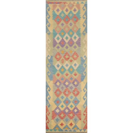 Multi-Color Kilim Runner Rug Hand-woven Wool Carpet - 2'8"x 9'10"