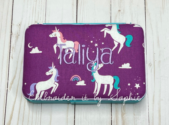 Personalized Kids School Pencil Box Case/Art Supplies Sticker Box/Crayon Storage Container/Unicorns Horses/Magical Horse