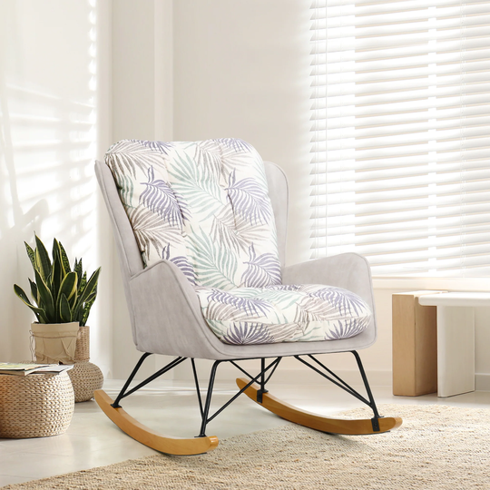 Vedika Rocking Chair Accent Rocker Armchair with Wingback Solid Wood Leg