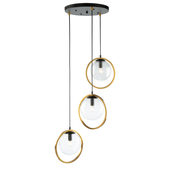 Artcraft Lugano 3-Light Pendant Light in Black & Vintage Brass
