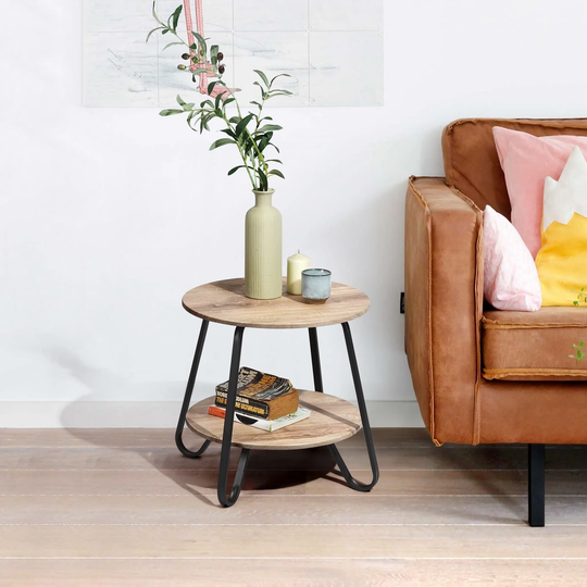 2 Tiers Coffee Table with Storage Shelf Side Table Small Round End Table with Metal Frame Sofa Table for Living Room,Bedroom