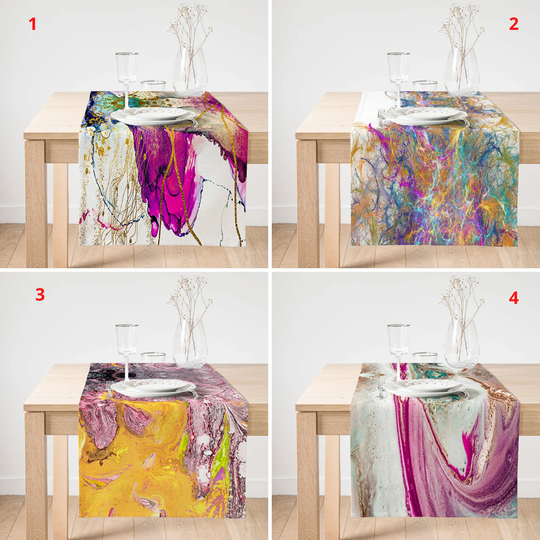 Vivid Color Table Runner, Modern Art Print Stylish Decorative Kitchen Luxury Colorful Decor, House Gifts, Home Decor
