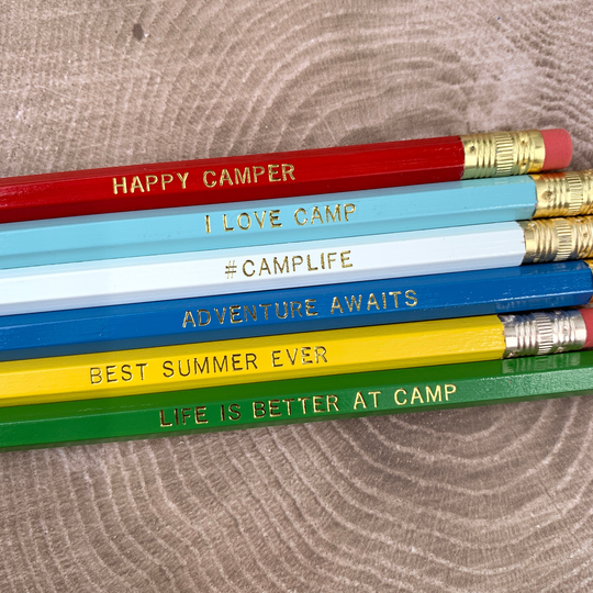 Summer Camp Pencils Set Of 6 | Stationery Desk Counselor Sleepaway Overnight Care Package Bunk Gift Happy Camper Adventure Letters Friends