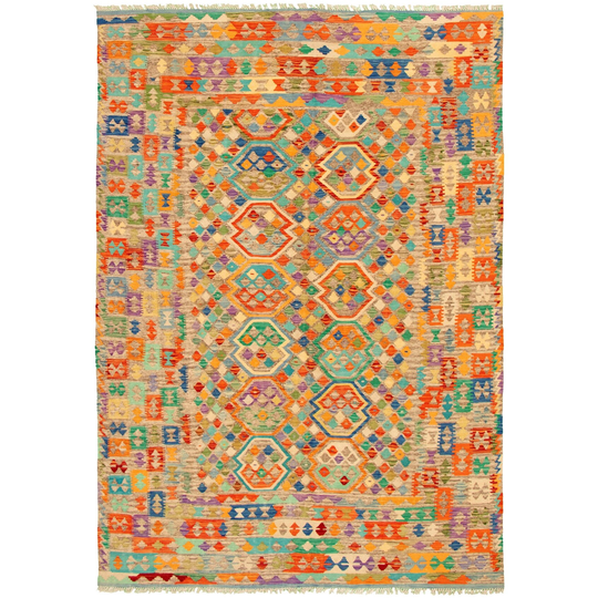 ECARPETGALLERY Flat-weave Bold and Colorful Multi Color Wool Kilim - 6'7 x 9'6