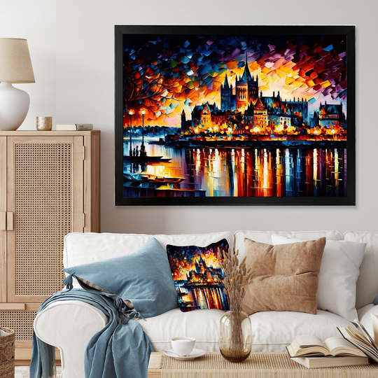 Designart 'Colorful Quebec City I' Cityscapes Framed Art Print