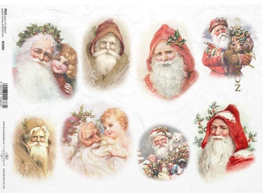 Santa Rice Paper For Decoupage, Vintage Christmas, Mulberry, Scrapbooking, Card Making, 1 A4 Sheet, R1006