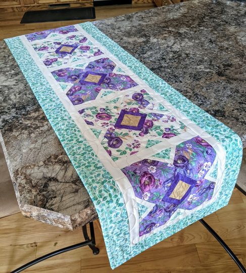 Flowered Table Runner, Quilted Purple