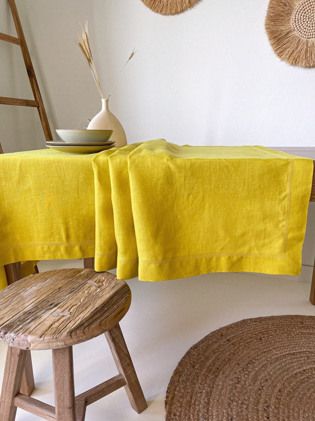 Hemstitch Linen Tablecloth, Vintage Table Cover, Rectangular, Square, Custom in Various Sizes & Colors