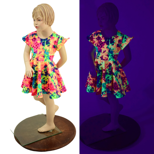 Girls Uv Glow Acid Splash Skater Dress With Flip Sleeves 157869
