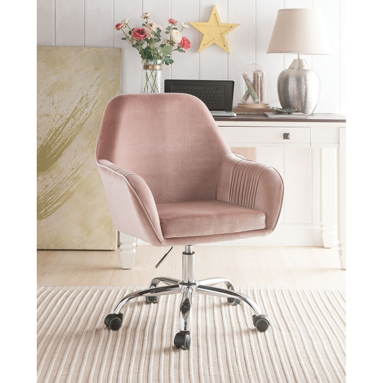 Eimer Office Chair in Peach Velvet & Chrome, Contemporary Style, Safe and Sturdy, Velvet Seat & Back