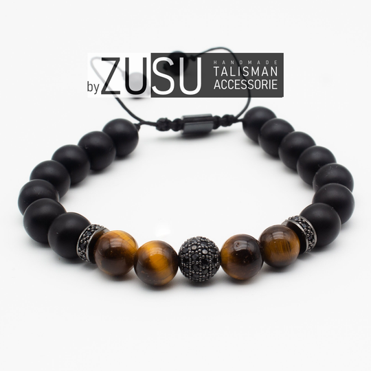 Bracelet Tigers Eye & Black Onyx, Mens Stone Gifts For Men Anniversary Gift Him