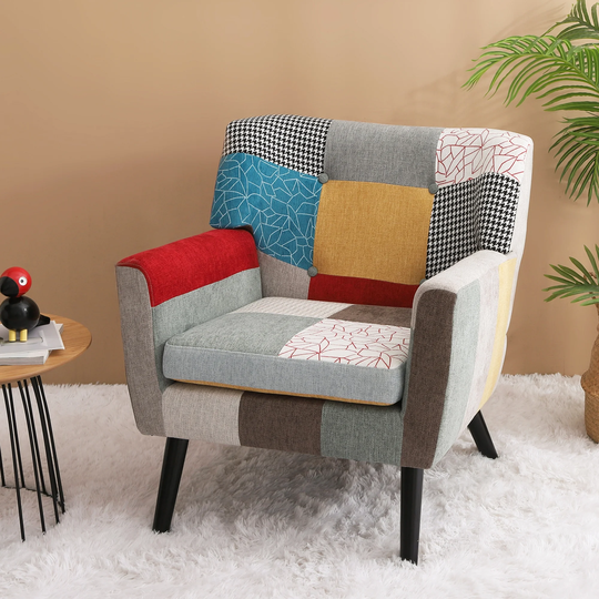 Fabric Patchwork Comfy Accent Chair for Bedroom,Office,Study Room