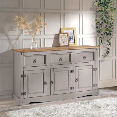 Mehta 49.25" Wide 3 Drawer Pine Solid Wood Sideboard