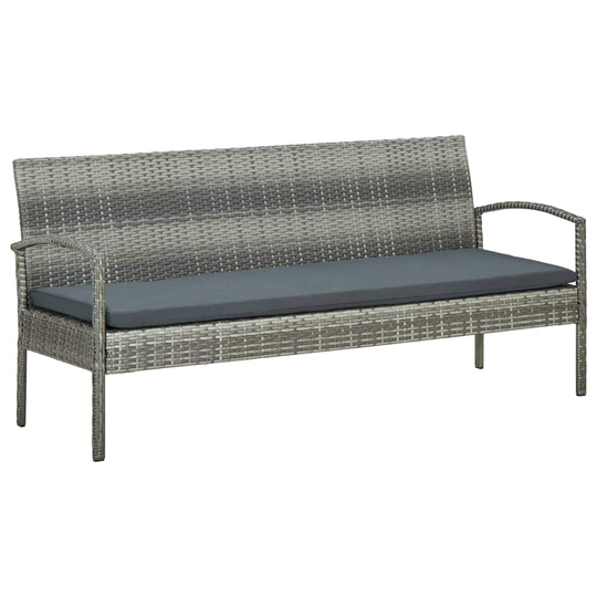 3-Seater Patio Sofa with Cushion Gray Poly Rattan