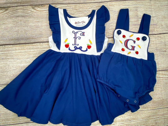 Apple Pencil Knit Sibling Outfits, Back To School